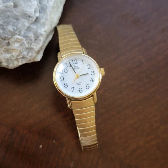 Vintage Timex Indiglo Gold Tone Quartz Watch White Dial Stretch Band Retro Style main image 8